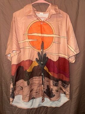 Men's Desert Sunset Print Short-Sleeve Shirt - Peach Orange